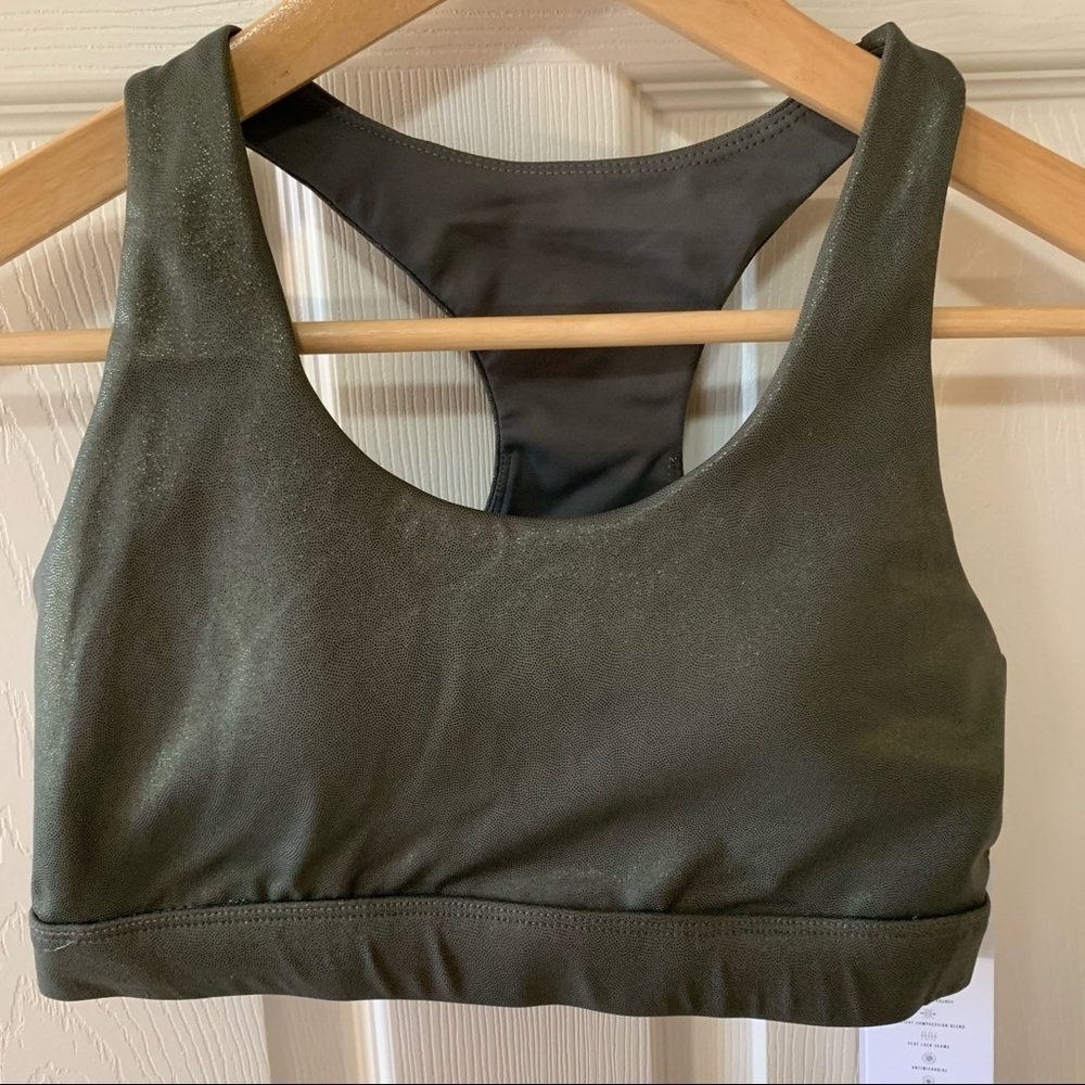 NWT Anthropologie All Fenix Liquid Metallic Olive High-Impact Sports Bra